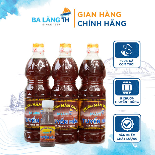 Nước Mắm Chắt Cá Cơm Ba Làng TH 800ml Combo 3 Chai Tặng 1 Mắm Tôm 120gr