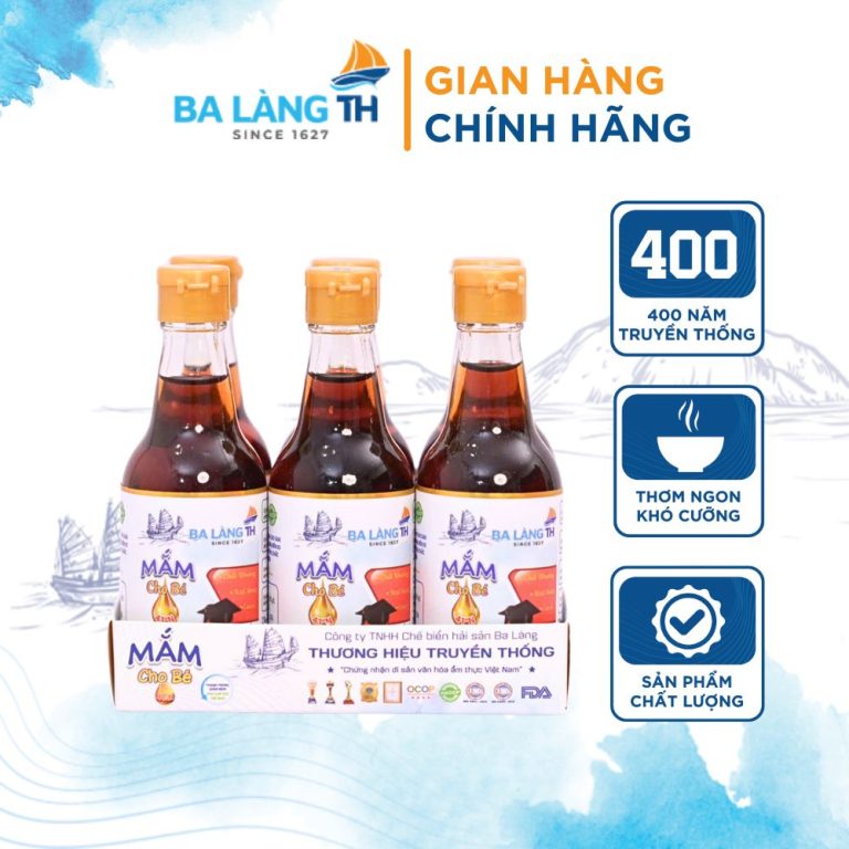 [Khay 6 Chai] Nước Mắm Cho Bé Từ 06 Tháng Đến 3 Tuổi Ba Làng TH Chai Thủy Tinh 60ml